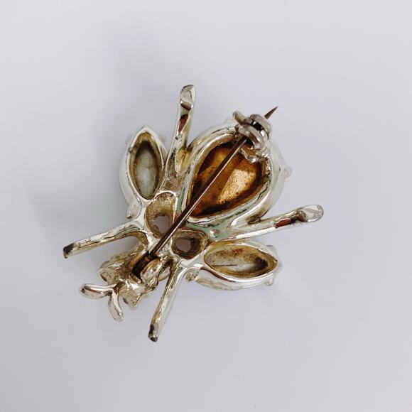 Vintage Mid Century Bee Brooch Purple Rhinestone 60s Figural Insect Bug Jewelry - Picture 9 of 12